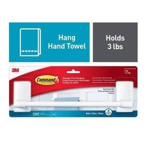 3M Command Bath Hand Towel Bar Damage-Free Hanging Holds 3 lb‎ Capacity QTY 1